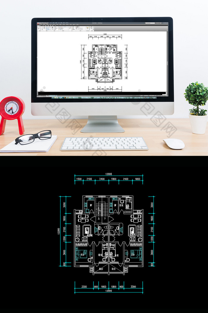 一梯两户三室两厅大户型CAD户型图纸图片图片