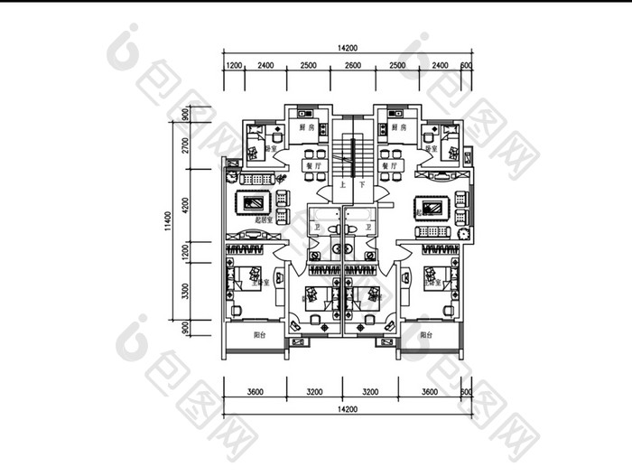 一梯两户大户型CAD户型图纸