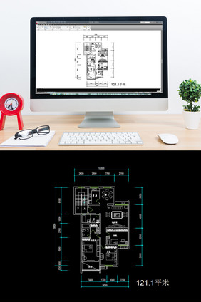 三室两厅121平米CAD家装平面图纸