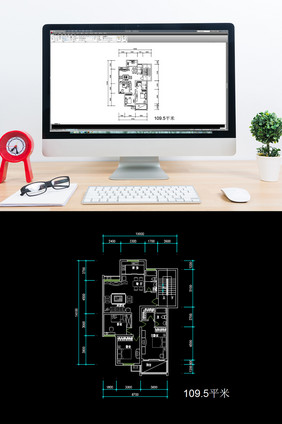 三室一厅109平米CAD住宅平面布局图