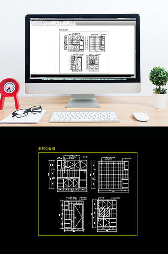 简约时尚家居厨房橱柜立面CAD设计图纸图片