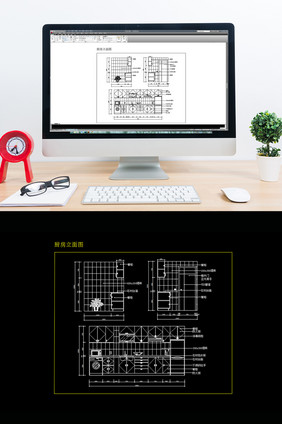 时尚家居大户型厨房橱柜CAD设计图纸