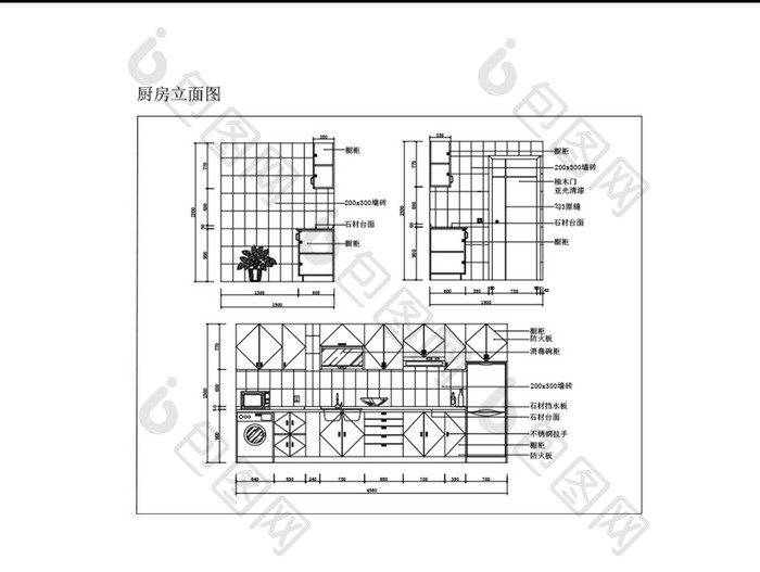 时尚家居大户型厨房橱柜CAD设计图纸