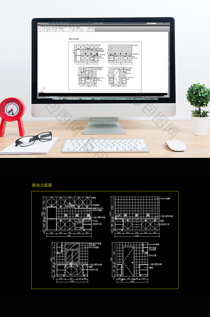 现代时尚家居厨房橱柜CAD立面设计图纸