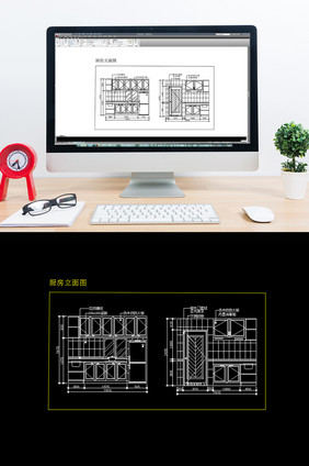 现代简约小户型厨房立面CAD图纸