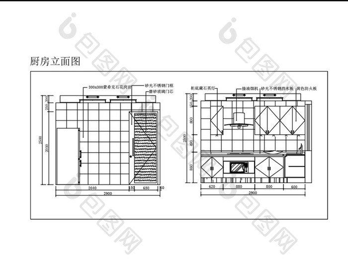 简约现代小户型厨房立面CAD图纸