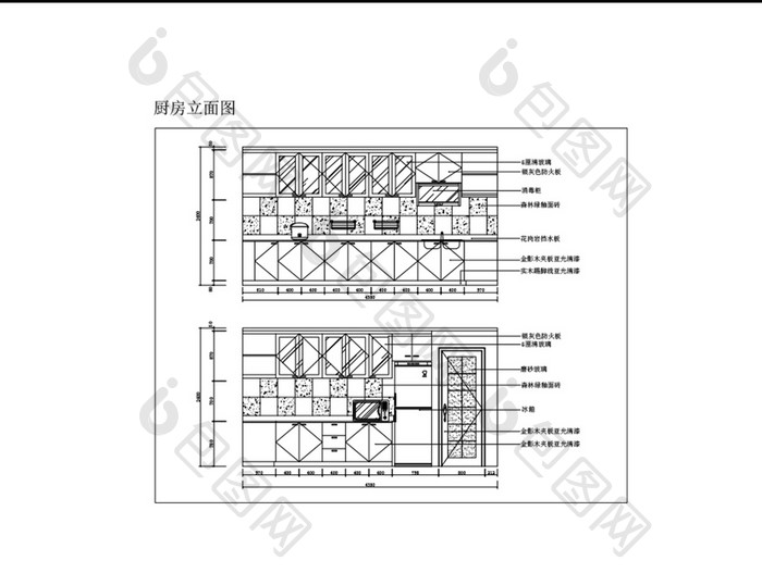 现代风格厨房装修立面CAD图纸