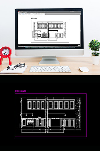 现代时尚大户型橱柜厨房CAD立面图纸图片