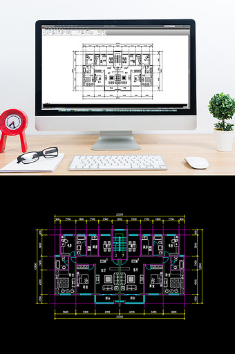 住宅楼房一梯两户标准层CAD平面图纸图片