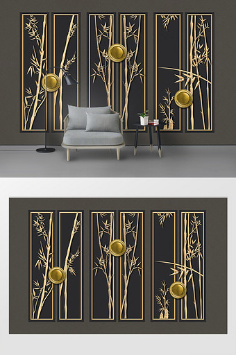 现代简约金属浮雕竹子铁艺装饰背景墙图片