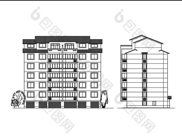 住宅楼房外立面正面CAD造型图纸