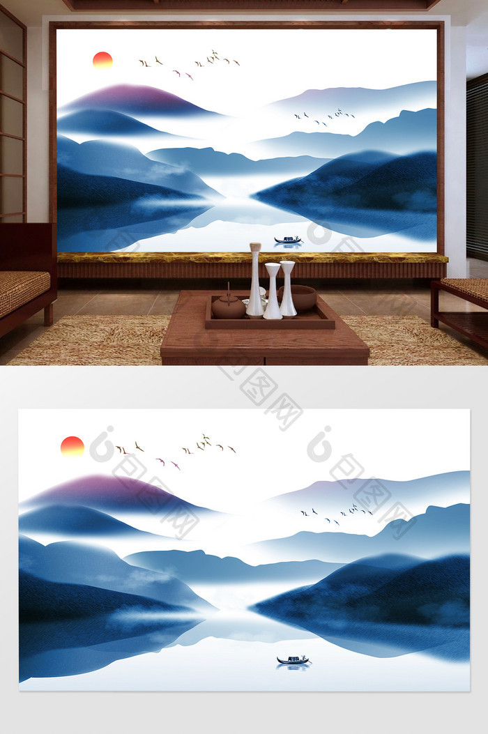 中国风水墨山水风景意境电视背景墙