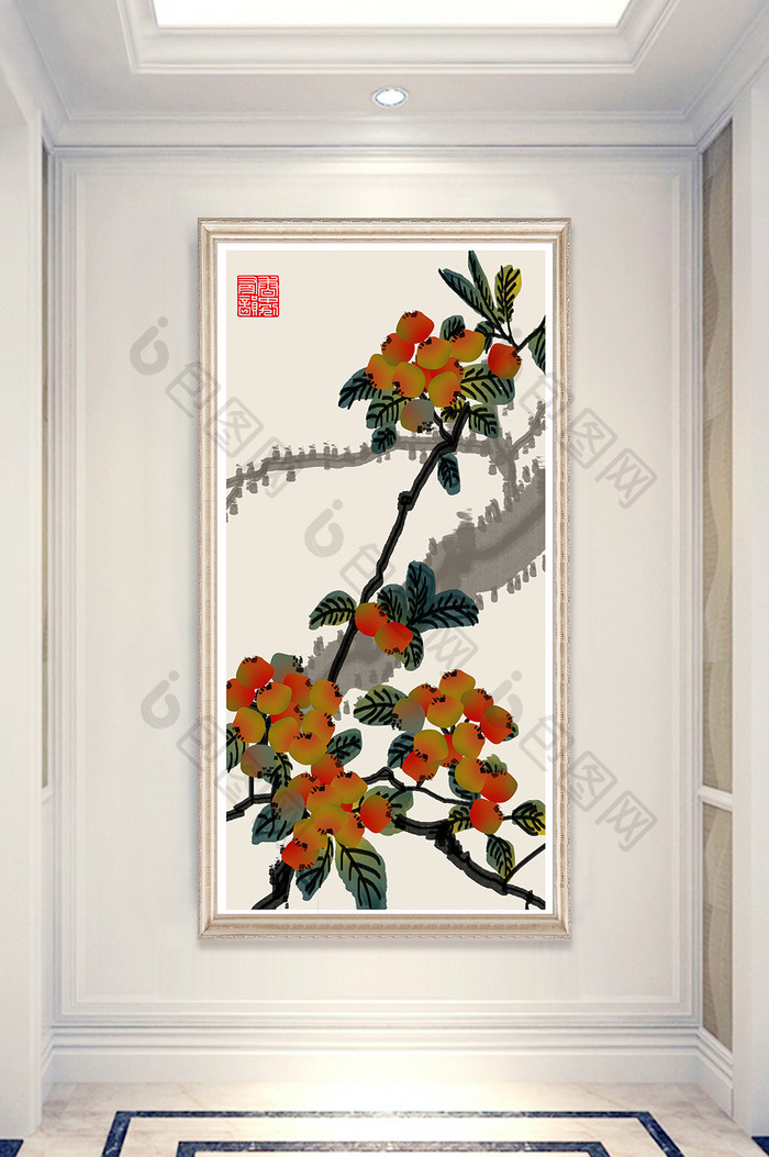 文艺中国风水墨淡彩植物玄关创意装饰画