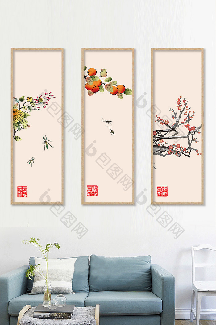 文艺中国风植物书房酒店创意装饰画
