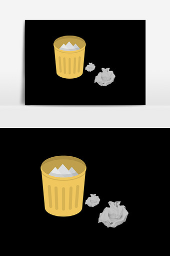 手绘垃圾桶纸团插画元素图片下载