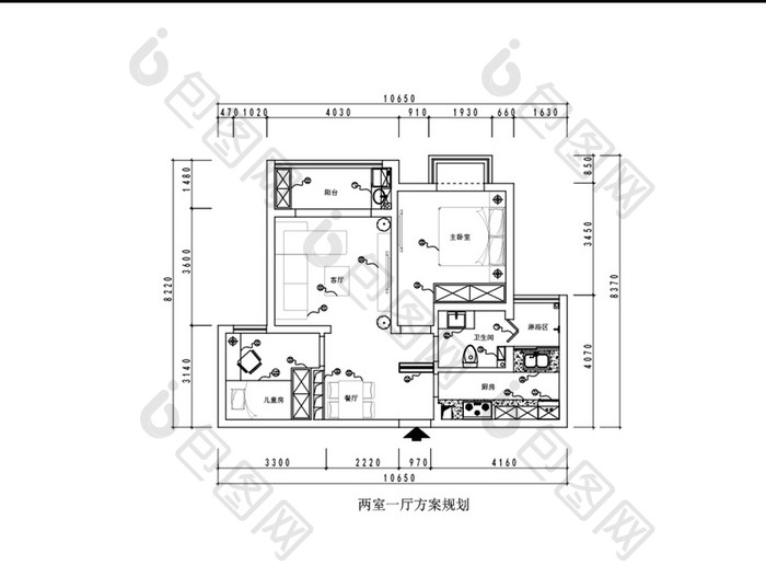 现代家居两室一厅CAD平面图纸