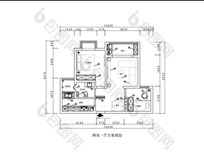 两室一厅家居户型设计CAD图纸
