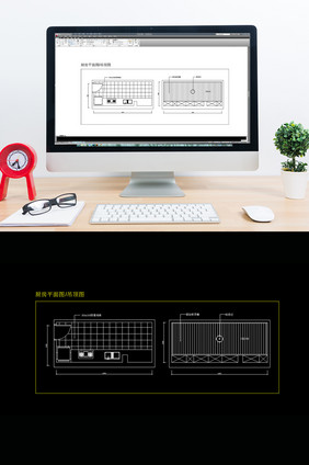 时尚简约家居厨房平面图吊顶图CAD图纸