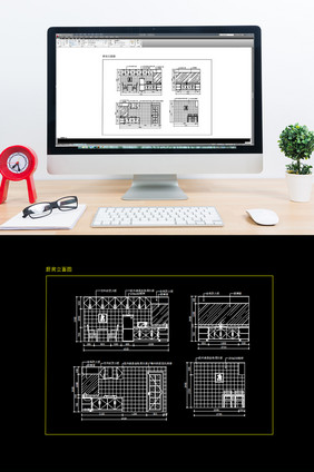 时尚现代大户型厨房橱柜立面CAD设计图纸