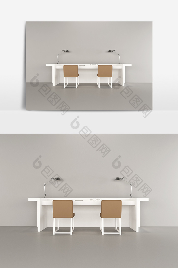 现代办公空间纯白色家具模型