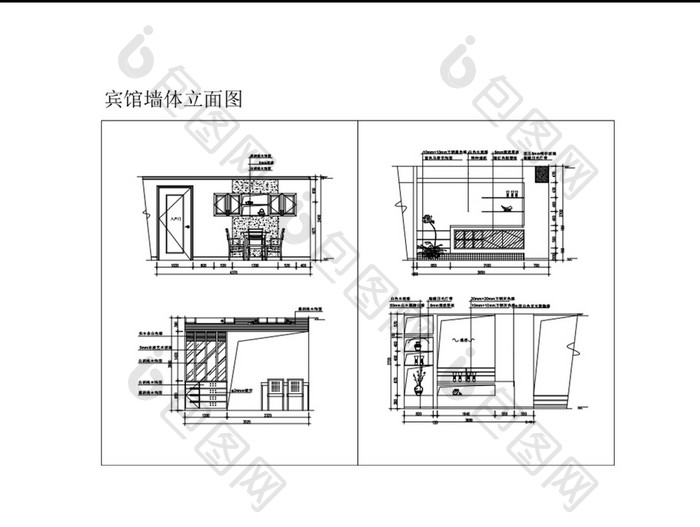 酒店宾馆背景墙立面图CAD施工图纸