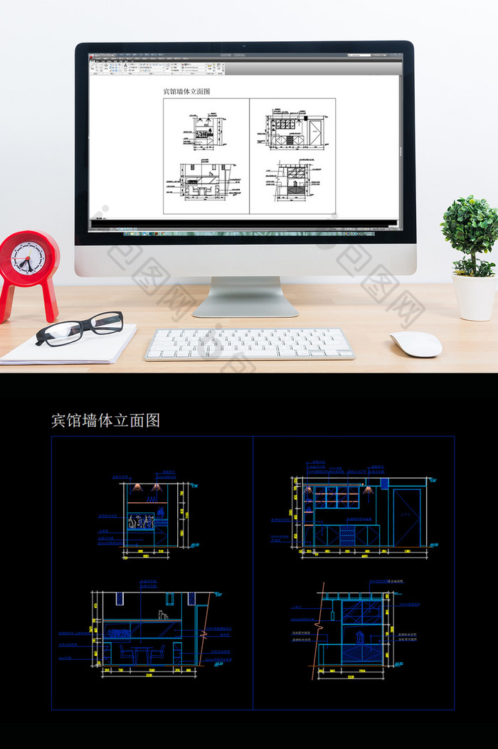 宾馆酒店客房墙体立面图纸CAD设计图