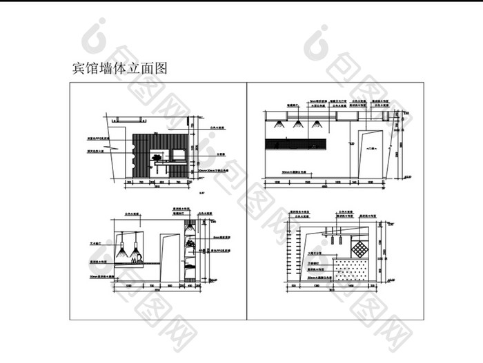 宾馆酒店墙体电视背景墙立面CAD图纸