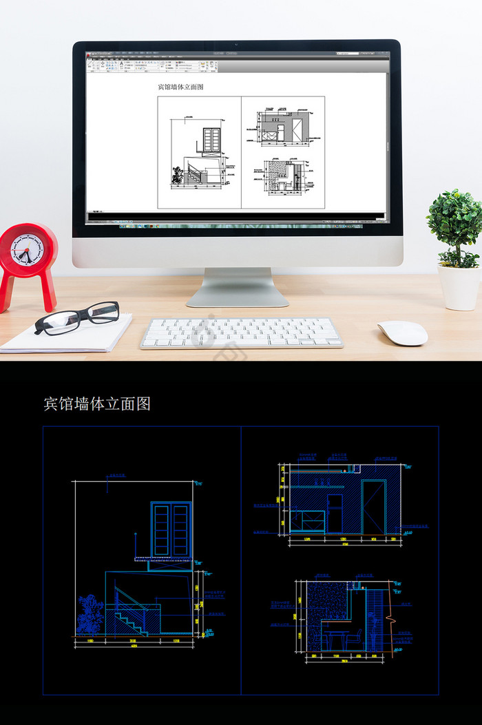 宾馆酒店客房墙面造型CAD设计图纸图片