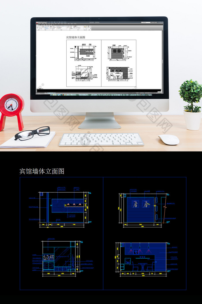 酒店宾馆客房墙体立面造型CAD设计图纸