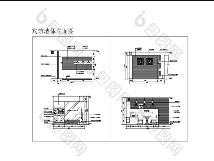 酒店宾馆客房墙体立面造型CAD设计图纸