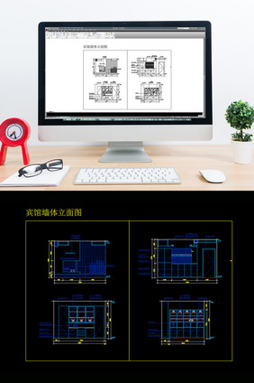 酒店宾馆客房墙体立面造型CAD装修图纸