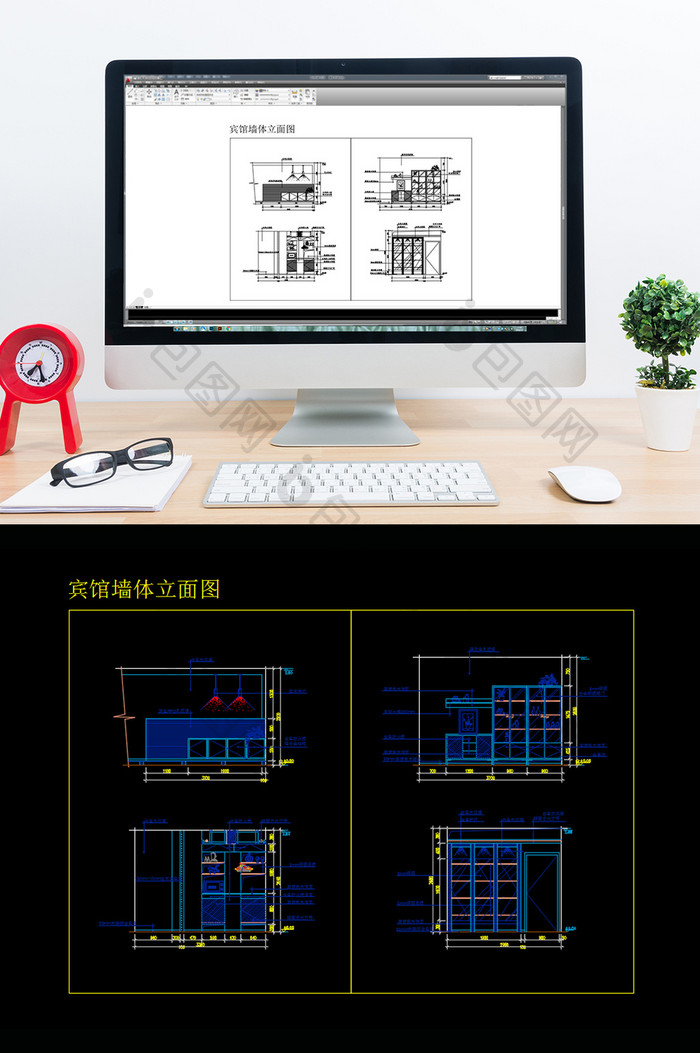 酒店宾馆 客房墙体造型CAD装修图纸