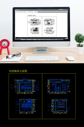 宾馆酒店墙体立面CAD造型图纸