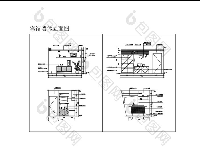 宾馆客房墙体立面造型图纸CAD图纸