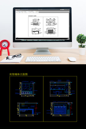 宾馆酒店客房墙面造型CAD立面图纸