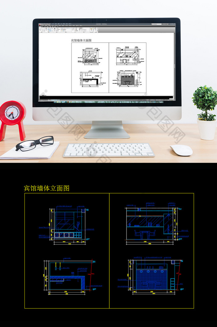 宾馆酒店客房墙面造型CAD立面图纸