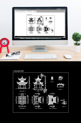 古典四方重檐亭CAD平面图