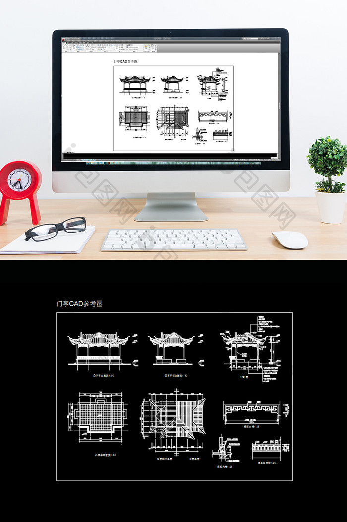 古典门亭造型亭子CAD图纸