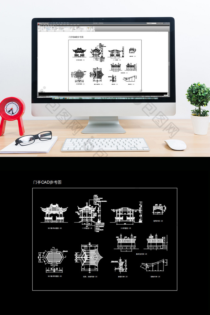 古典六角亭门亭CAD图纸