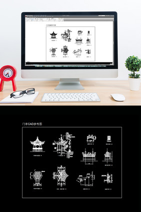 古典门亭六角亭CAD图纸