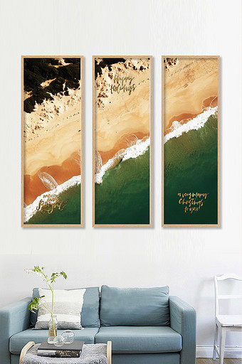 北欧风景海浪金色字沙滩海水装饰画素材图片