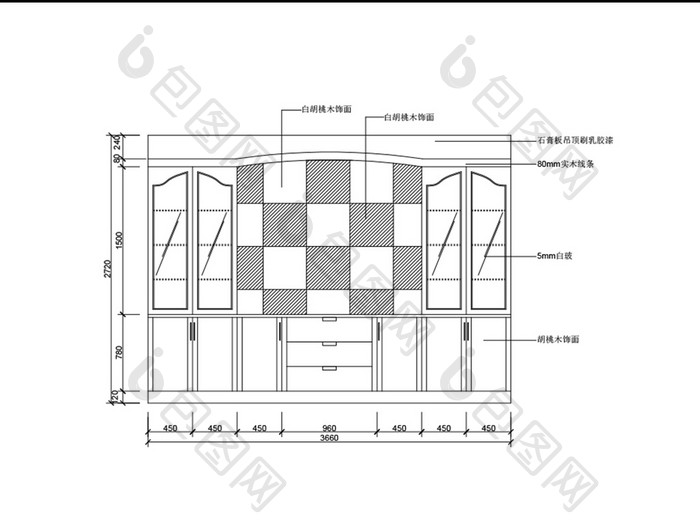 时尚现代墙壁柜立面造型CAD图纸