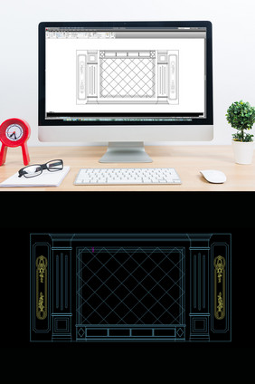 时尚简约欧式电视背景墙造型CAD图纸