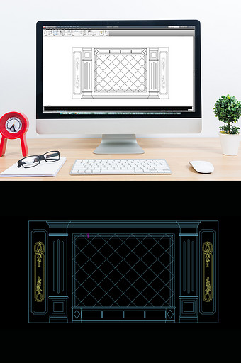 时尚简约欧式电视背景墙造型CAD图纸图片