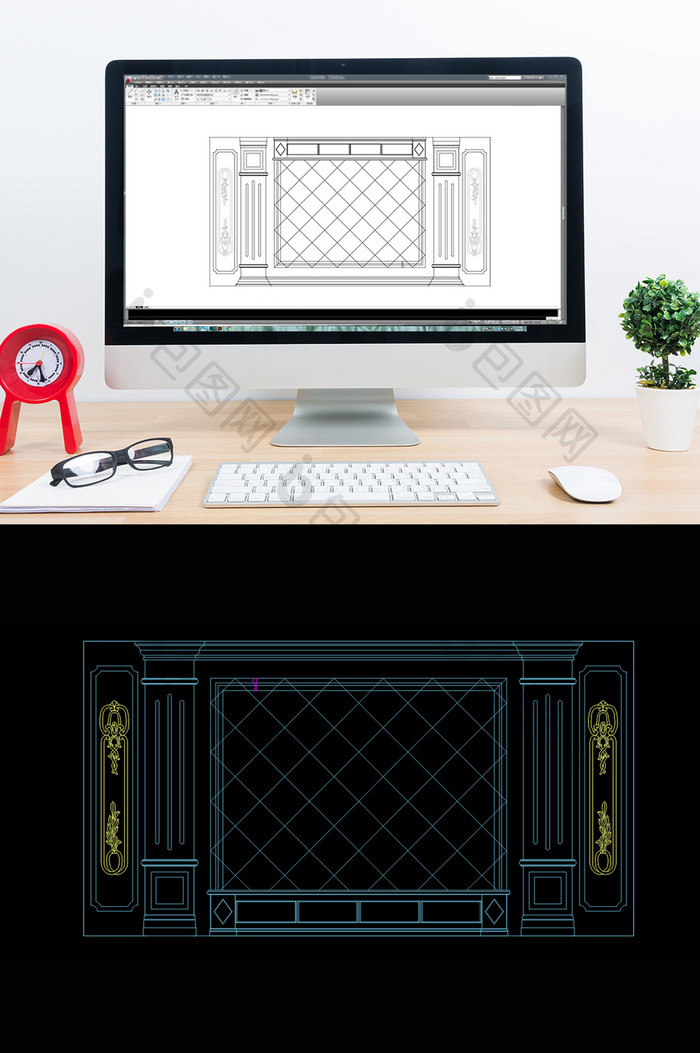 时尚简约欧式电视背景墙造型CAD图纸