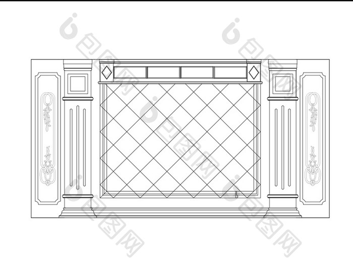 时尚简约欧式电视背景墙造型CAD图纸