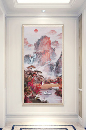 中式唯油画山水画 天鹅 白鹤玄关装饰画