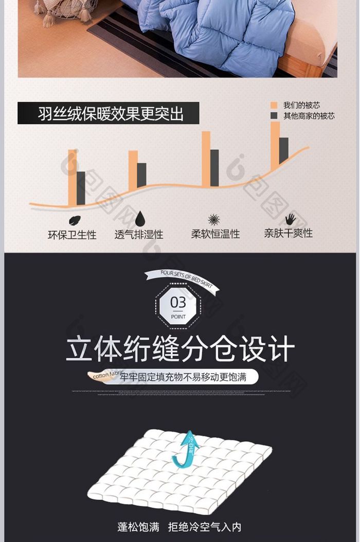 秋冬暖绒家纺床上四件套纯色蓝色淘宝详情图