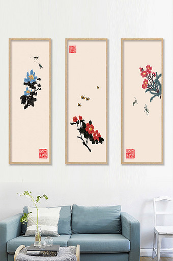 中国风文艺水墨淡彩植物书房酒店客厅装饰画图片
