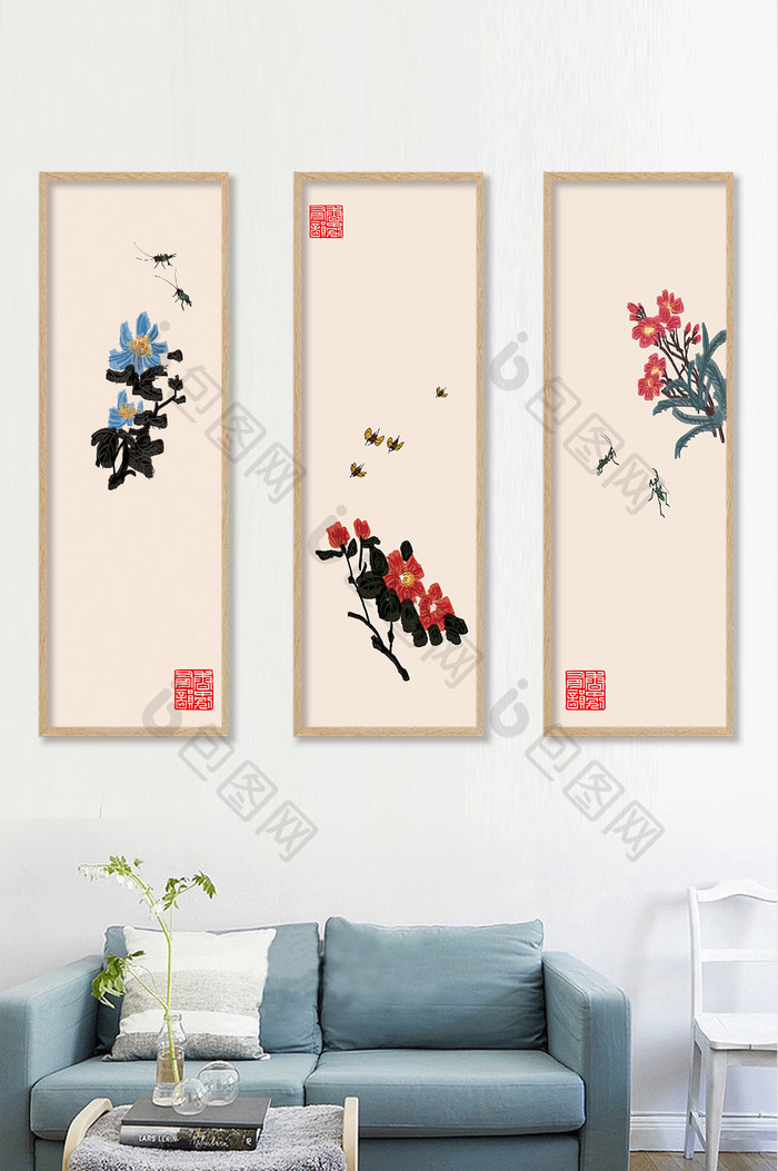 中国风文艺水墨淡彩植物书房酒店客厅装饰画
